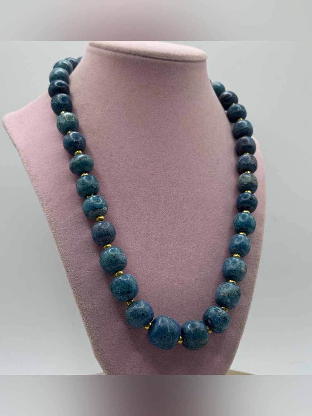 Blue Bead coral Necklace with Gold Accents - Women Jewelry